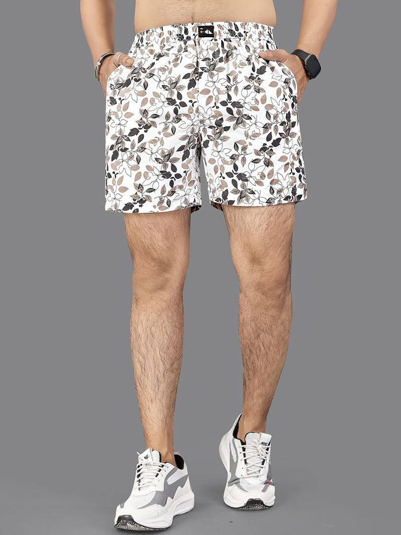 FTX Men Cotton Floral Printed Mid-Rise Shorts