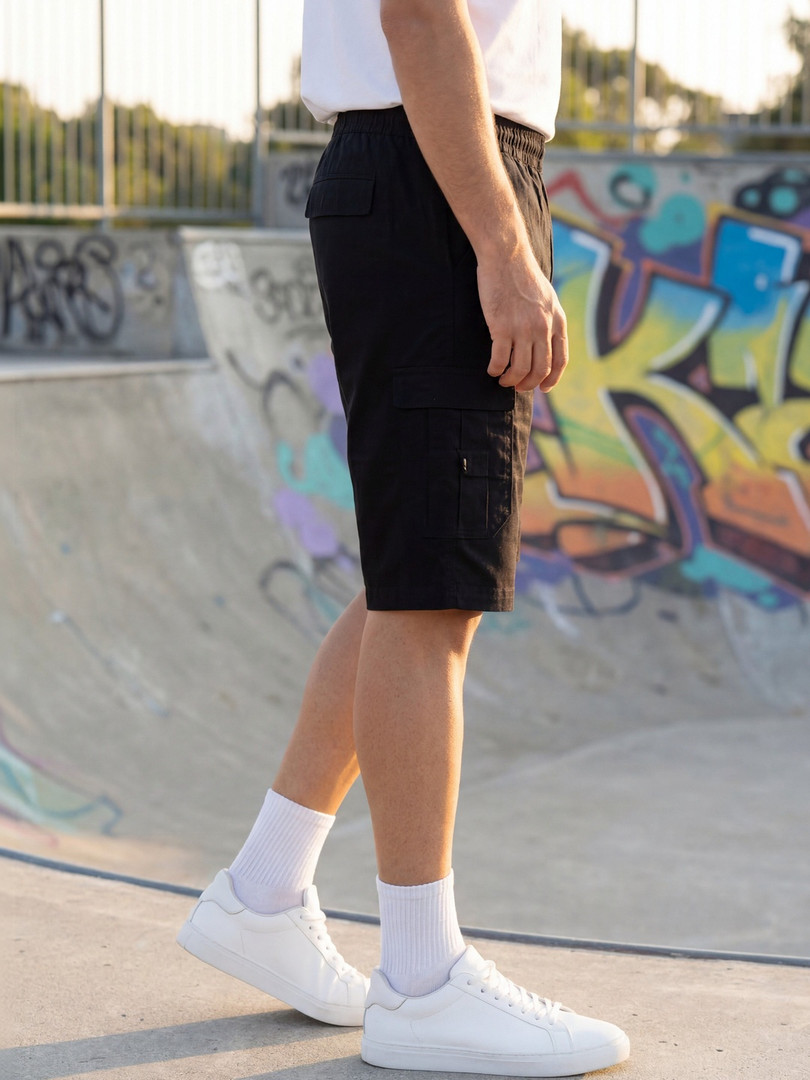 SZN Men Solid Regular Fit Cotton Rich Cargo Shorts