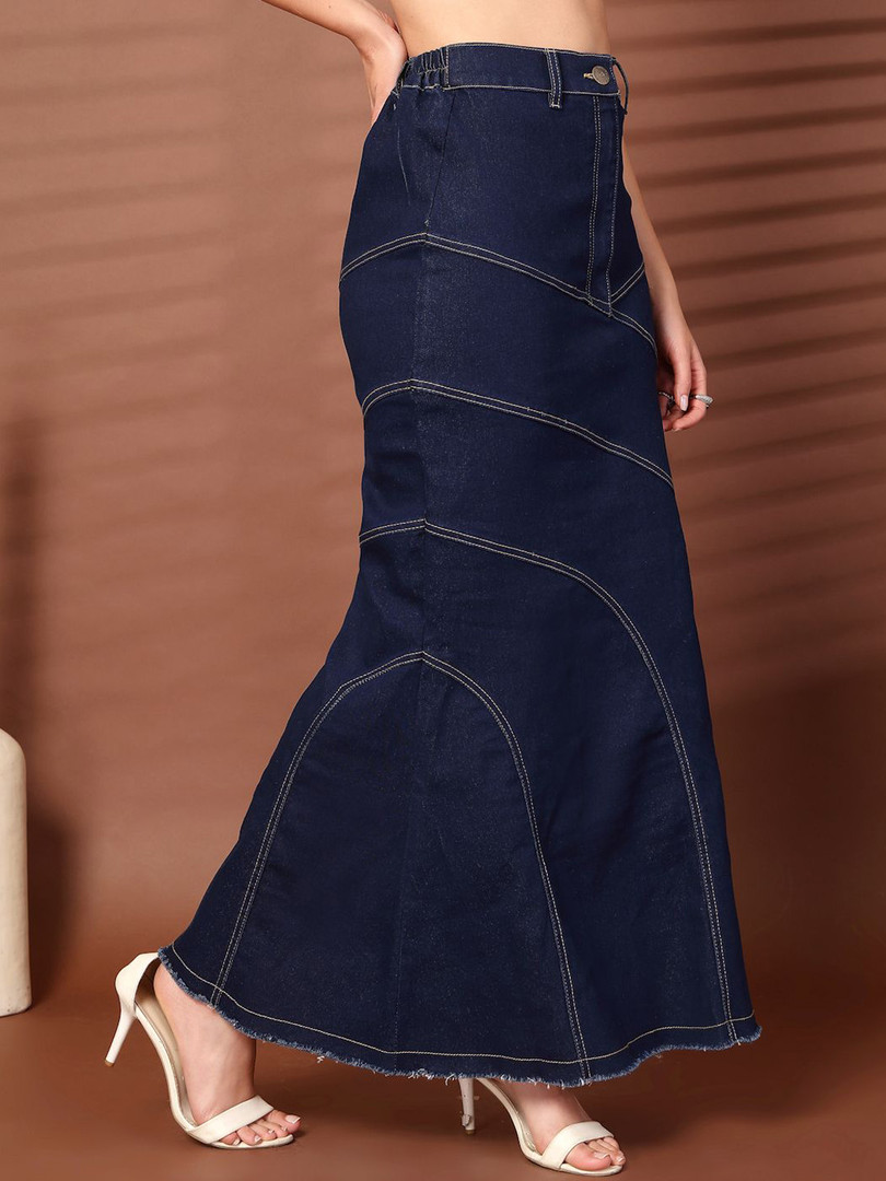 plusS Women Denim Mermaid Cut Midi Skirts