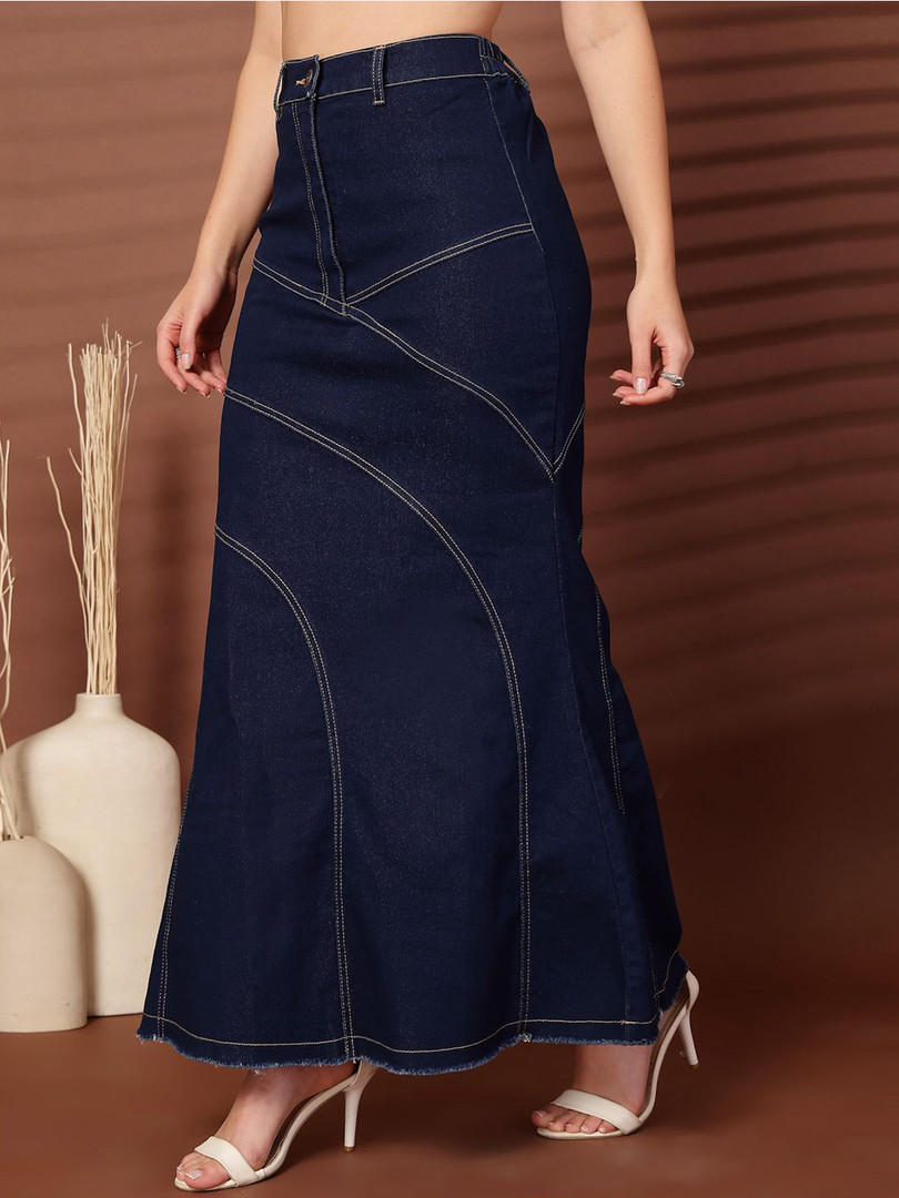 plusS Women Denim Mermaid Cut Midi Skirts