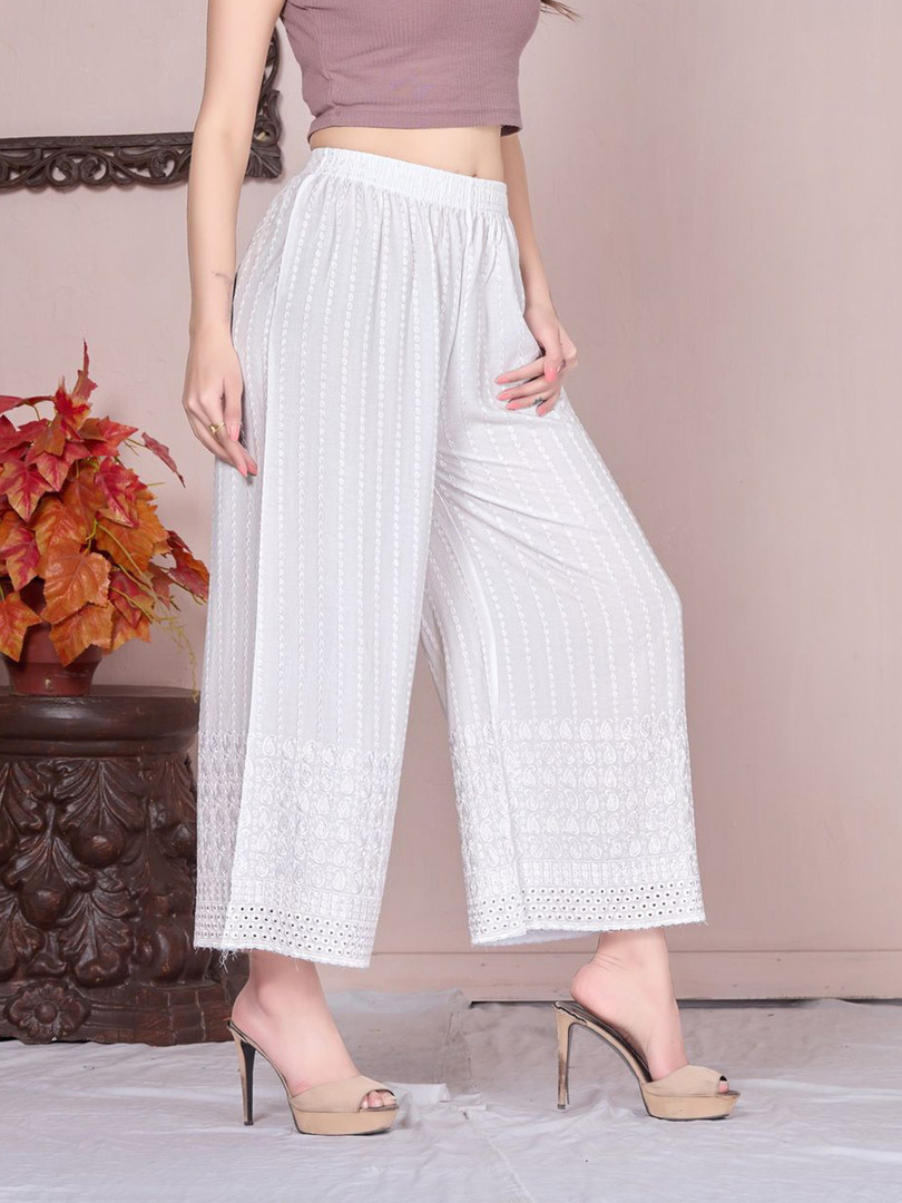 Vivika Women Ethnic Motifs Embroidered Wide Leg Palazzos