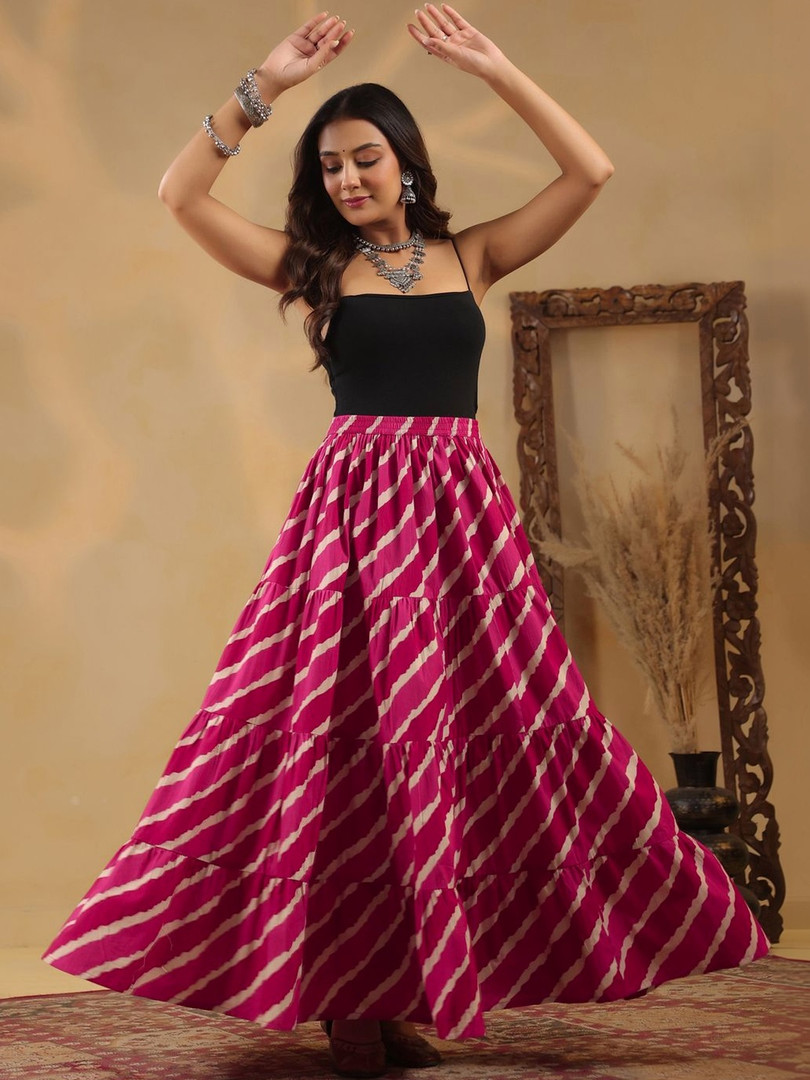 Rimeline Printed Pure Cotton Maxi Flared Skirts