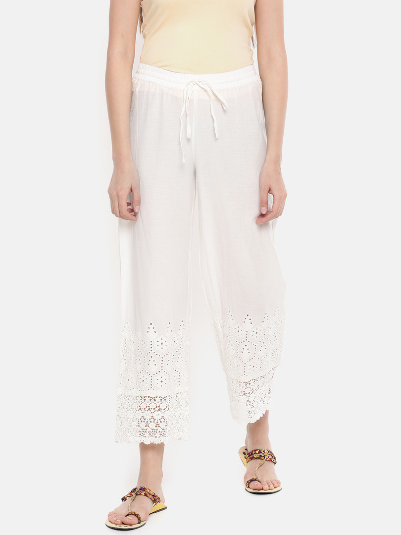 skirts Melange by Lifestyle Women White Straight Self Design Palazzos