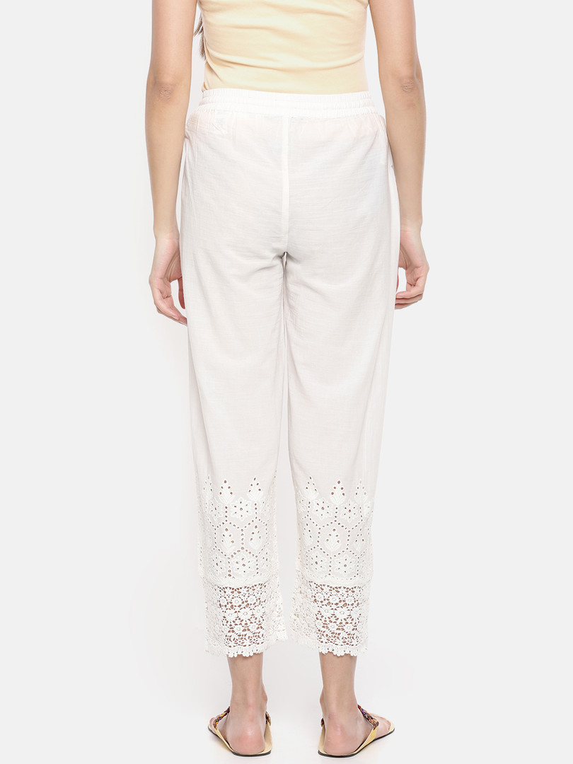 Melange by Lifestyle Women White Straight Self Design Palazzos