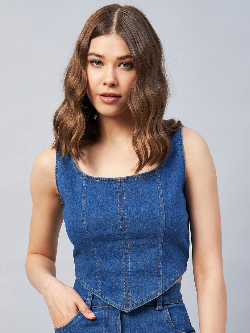 top Orchid Blues Scoop Neck Cotton Crop Top