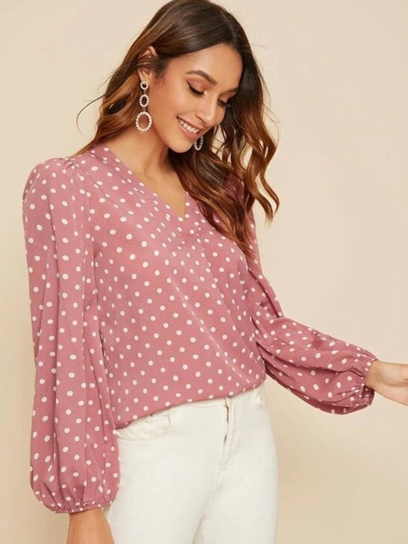 Stylecast X Slyck Polka Dot Printed Puff Sleeve Top