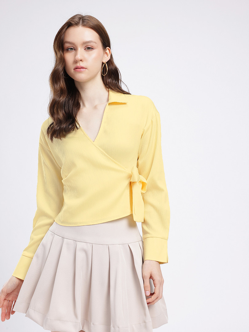 glitchez Shirt Collar Wrap Top