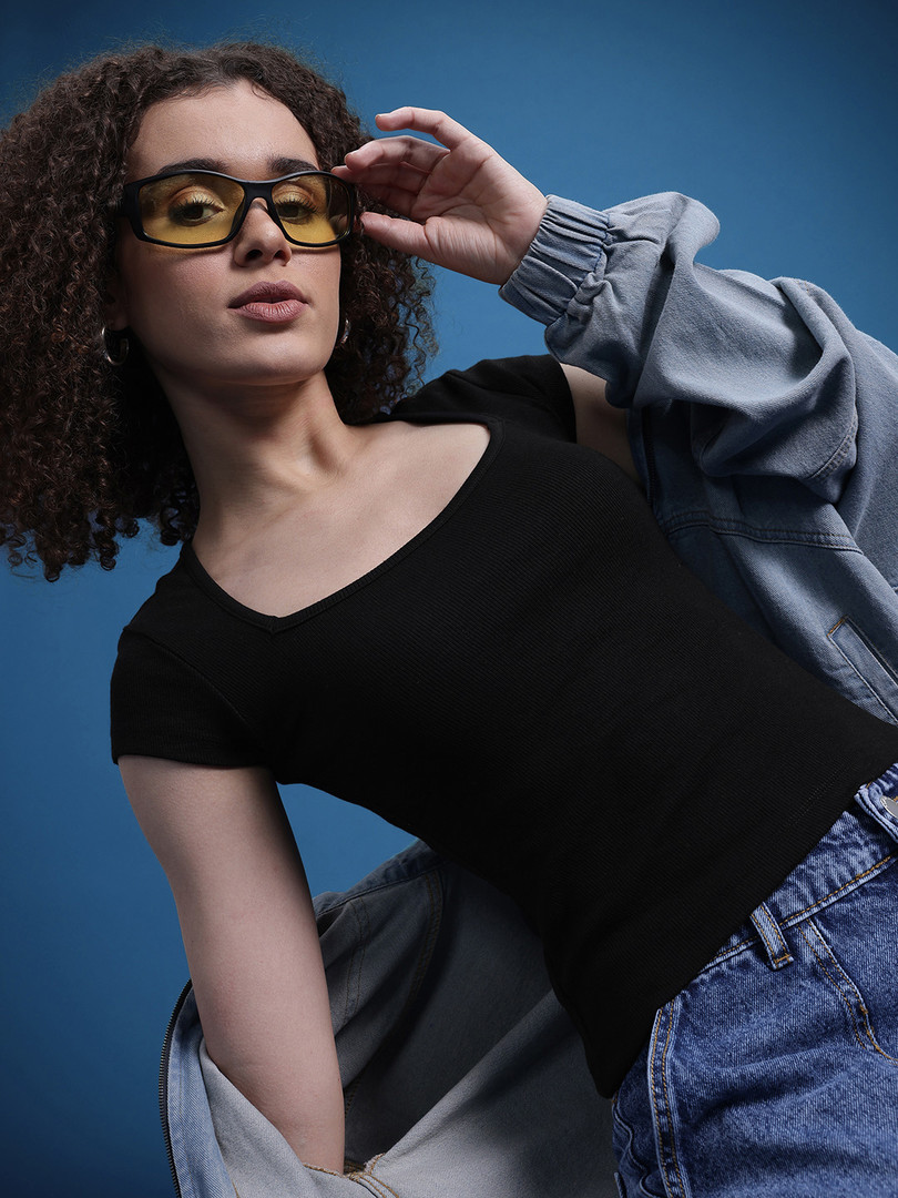 Roadster The Life Co. Ribbed Square Neck Fitted Top