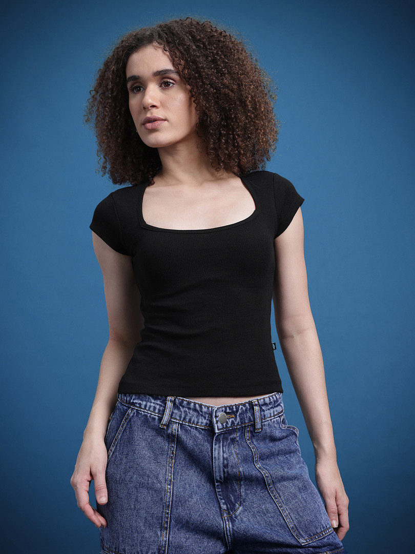 Roadster The Life Co. Ribbed Square Neck Fitted Top