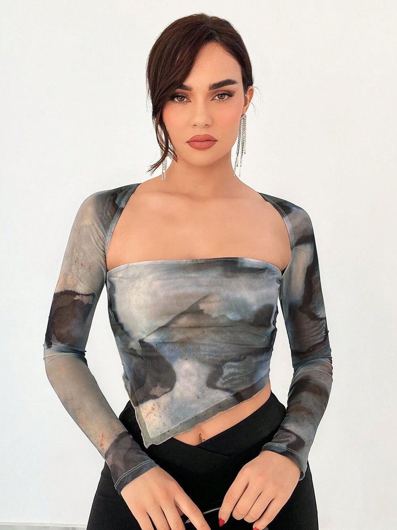 Stylecast X Slyck Abstract Printed Square Neck Top