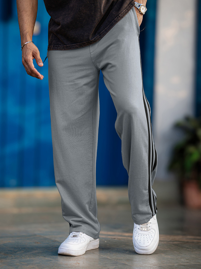 Maniac Mens Striped Cotton Baggy-Fit Track Pants