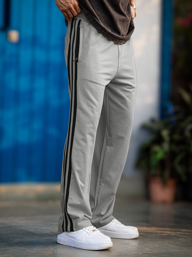 Maniac Mens Striped Cotton Baggy-Fit Track Pants