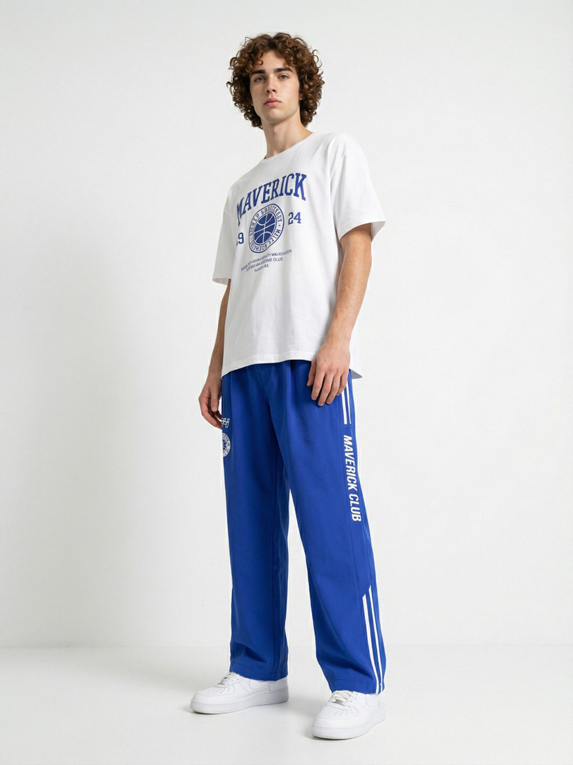 glitchez Men Mid-Rise Typography Print Side Striped Relaxed Fit Track Pants