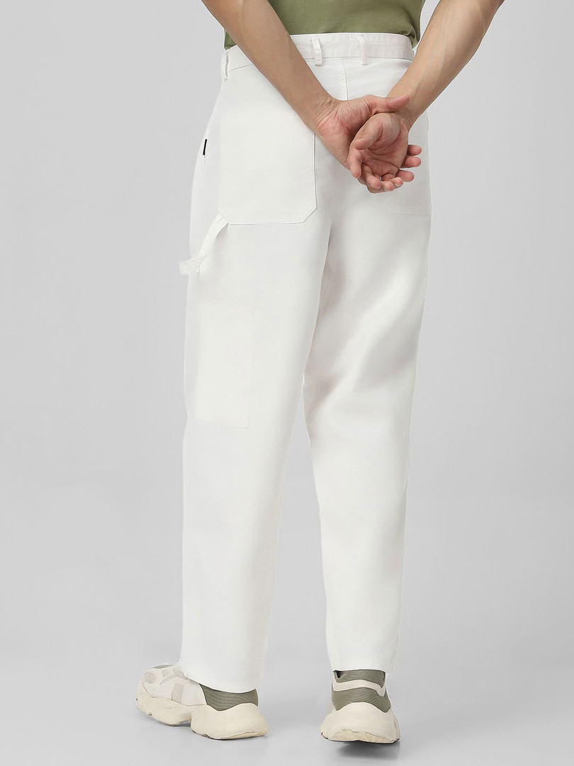 Urbano Fashion Men's White Loose Baggy Fit Solid Carpenter Trouser with Non-Stretchable