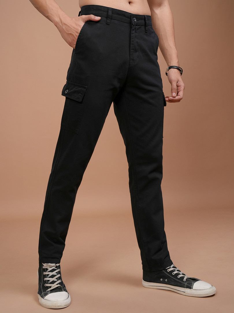 HIGHLANDER Men Tapered Fit Mid-Rise Cotton Cargo Regular Fit Trousers