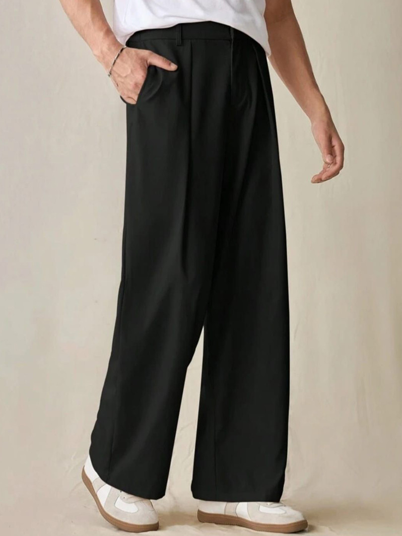 BROADSTAR Men Smart Loose Fit Easy Wash Pleated Korean Pants