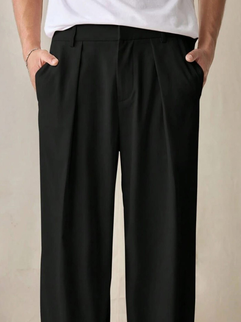 BROADSTAR Men Smart Loose Fit Easy Wash Pleated Korean Pants