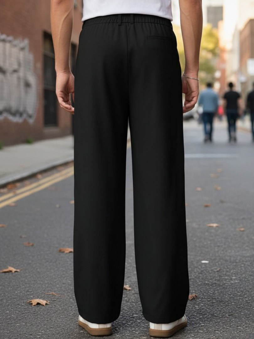 BROADSTAR Men Relaxed Straight Leg Straight Fit Easy Wash Pleated Korean Pants