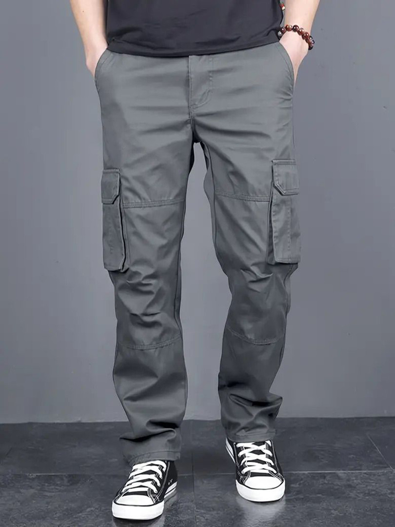 trousers FABRIPPLE Men Cotton Classic Mid-Rise Loose Fit Cargos Trousers